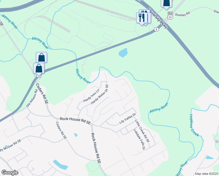 map of restaurants, bars, coffee shops, grocery stores, and more near 115 Canvas Ives Drive in Lawrenceville