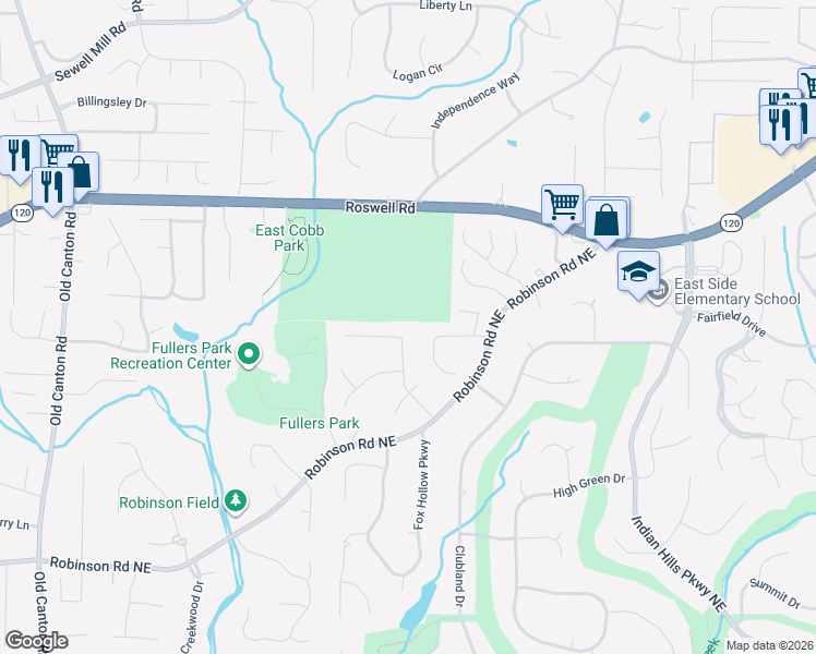 map of restaurants, bars, coffee shops, grocery stores, and more near 978 Hidden Hollow Drive in Marietta