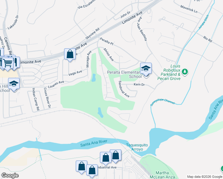 map of restaurants, bars, coffee shops, grocery stores, and more near 6234 Avenue Juan Diaz in Riverside