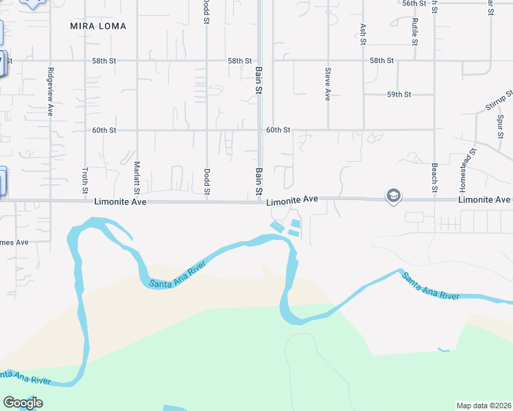 map of restaurants, bars, coffee shops, grocery stores, and more near Limonite Avenue in Jurupa Valley