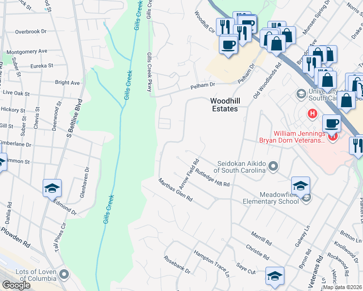 map of restaurants, bars, coffee shops, grocery stores, and more near 5911 Marthas Glen Road in Columbia