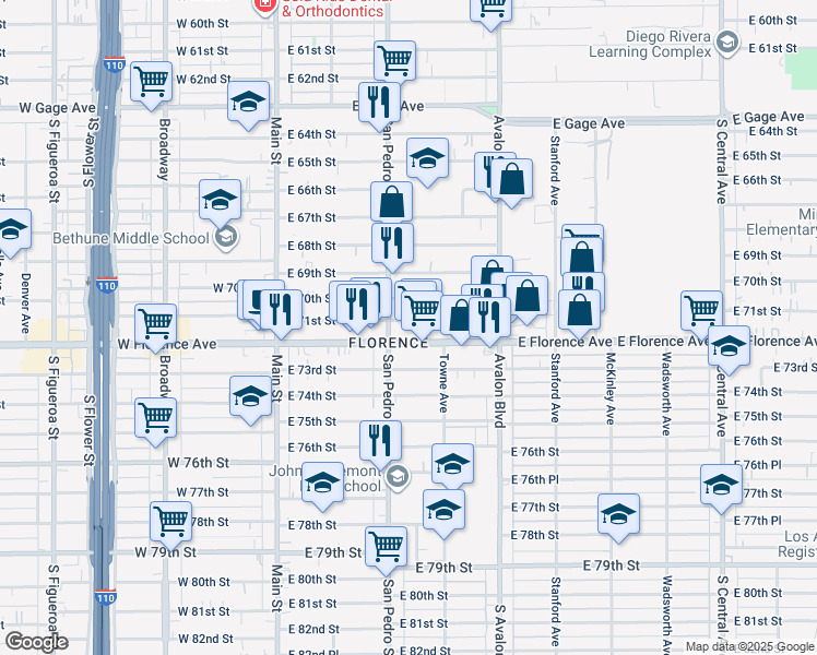 map of restaurants, bars, coffee shops, grocery stores, and more near in Los Angeles