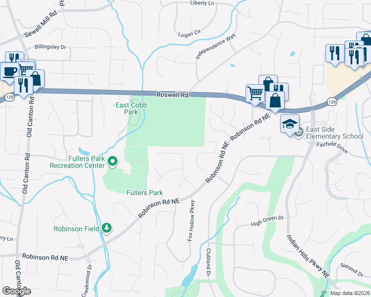 map of restaurants, bars, coffee shops, grocery stores, and more near 978 Hidden Hollow Dr in Marietta