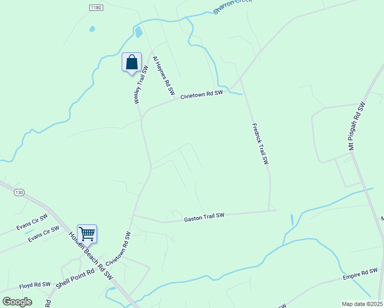map of restaurants, bars, coffee shops, grocery stores, and more near 1967 Deer Vista Drive Southwest in Brunswick County