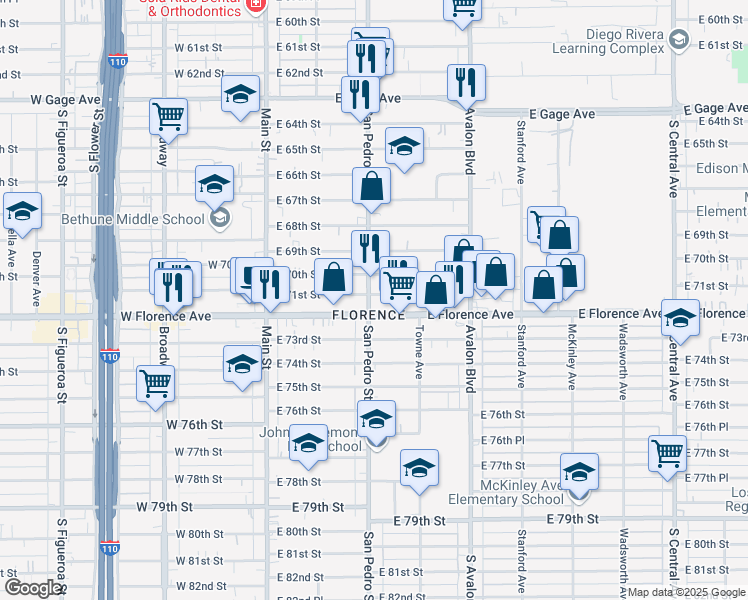 map of restaurants, bars, coffee shops, grocery stores, and more near in Los Angeles