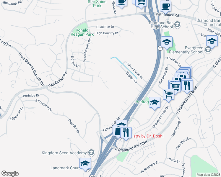 map of restaurants, bars, coffee shops, grocery stores, and more near 20978 Canyon Ridge Road in Walnut