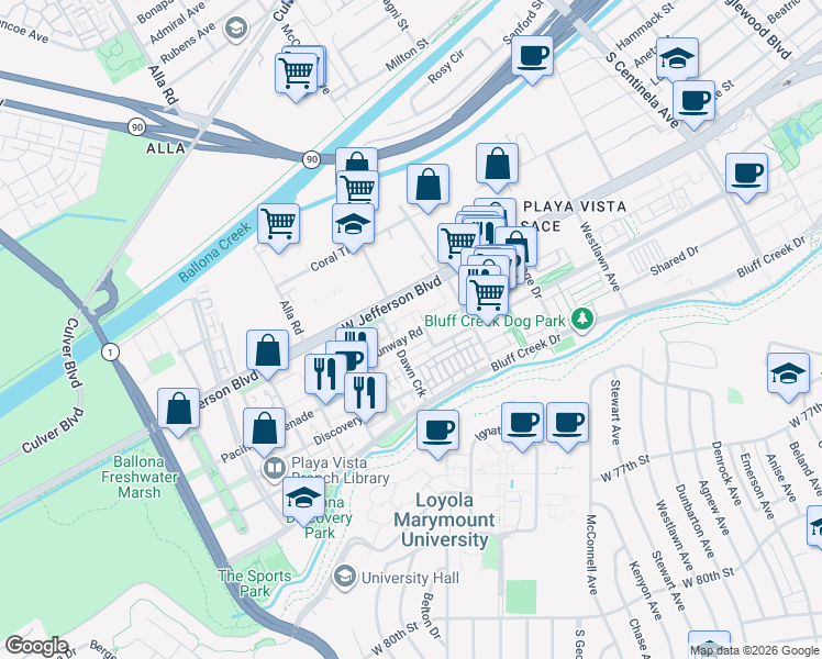 map of restaurants, bars, coffee shops, grocery stores, and more near in Los Angeles
