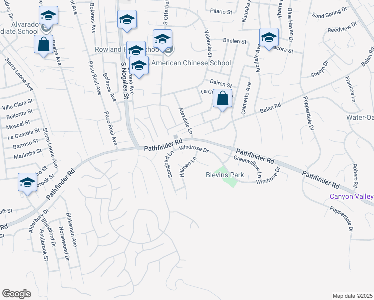 map of restaurants, bars, coffee shops, grocery stores, and more near 19220 Windrose Drive in Rowland Heights