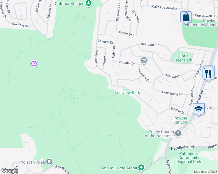 map of restaurants, bars, coffee shops, grocery stores, and more near 2539 Saleroso Drive in Rowland Heights