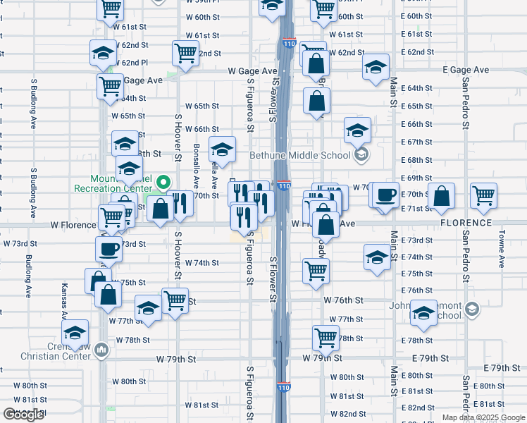 map of restaurants, bars, coffee shops, grocery stores, and more near in Los Angeles