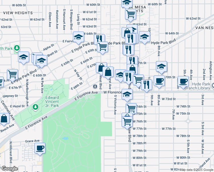 map of restaurants, bars, coffee shops, grocery stores, and more near 7126 West Boulevard in Los Angeles