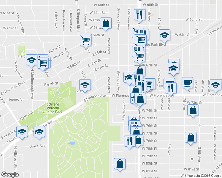 map of restaurants, bars, coffee shops, grocery stores, and more near in Los Angeles