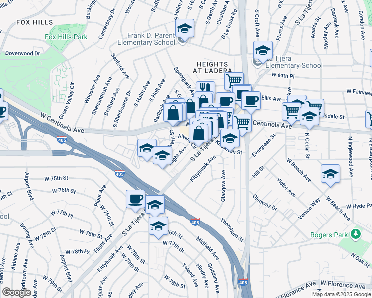 map of restaurants, bars, coffee shops, grocery stores, and more near 7022 Flight Avenue in Los Angeles