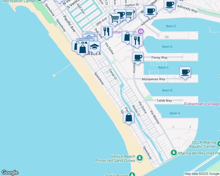 map of restaurants, bars, coffee shops, grocery stores, and more near 20 Hurricane Street in Los Angeles