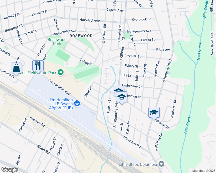 map of restaurants, bars, coffee shops, grocery stores, and more near 3605 Edmond Drive in Columbia