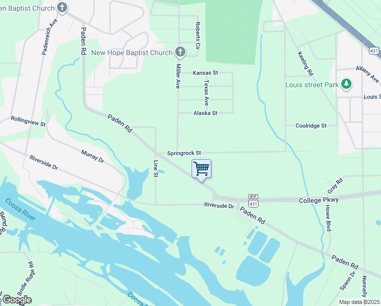 map of restaurants, bars, coffee shops, grocery stores, and more near 1705 Springrock Street in Gadsden
