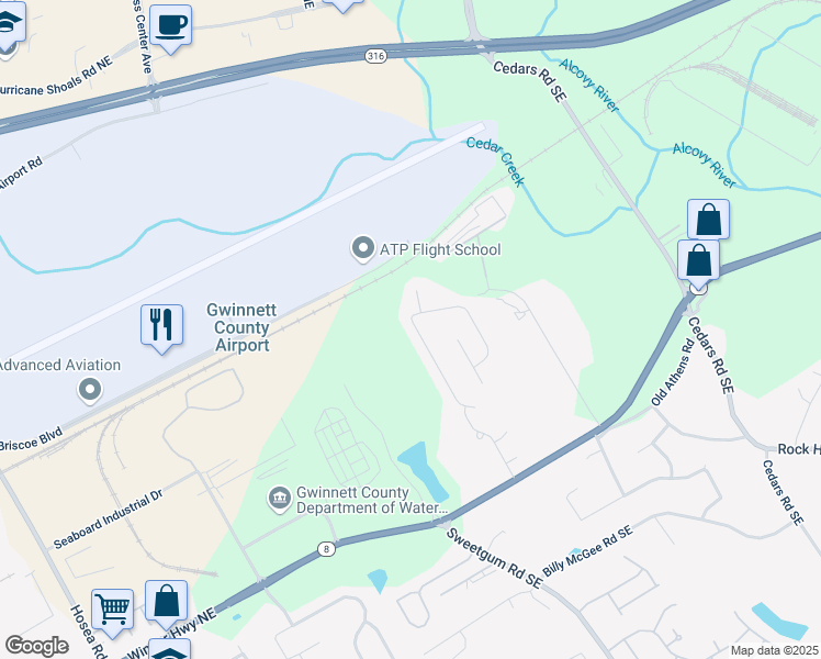 map of restaurants, bars, coffee shops, grocery stores, and more near 486 Grenier Terrace Northeast in Lawrenceville