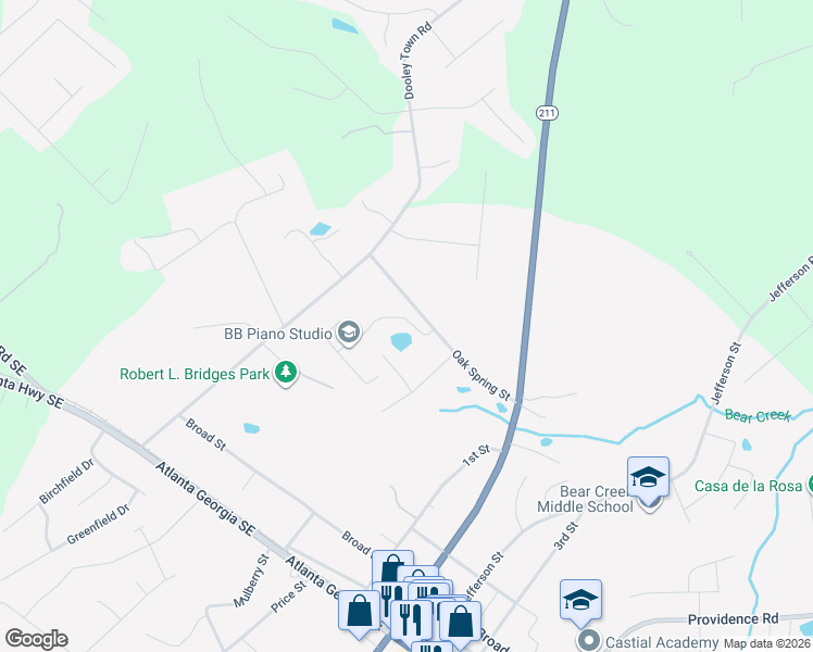 map of restaurants, bars, coffee shops, grocery stores, and more near 2860 Oak Springs Drive in Statham