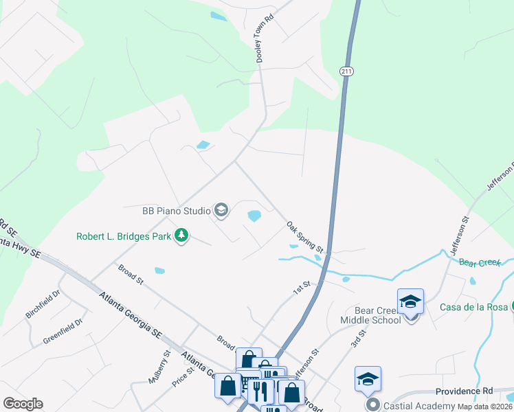map of restaurants, bars, coffee shops, grocery stores, and more near 2860 Oak Springs Drive in Statham