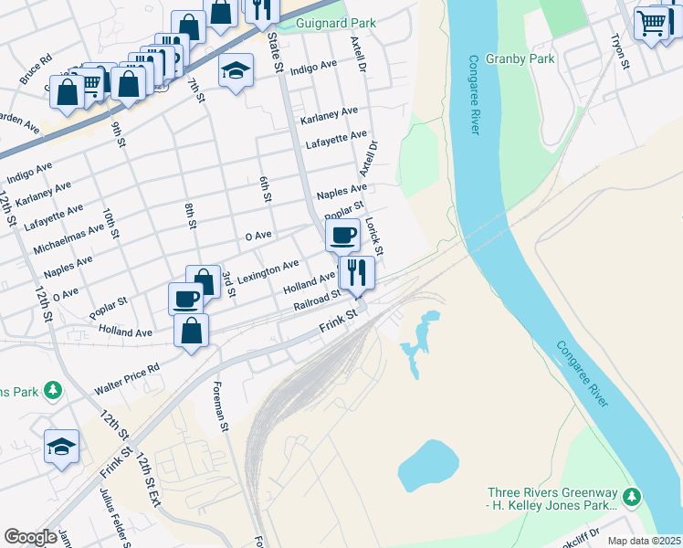map of restaurants, bars, coffee shops, grocery stores, and more near 2004 State Street in Cayce