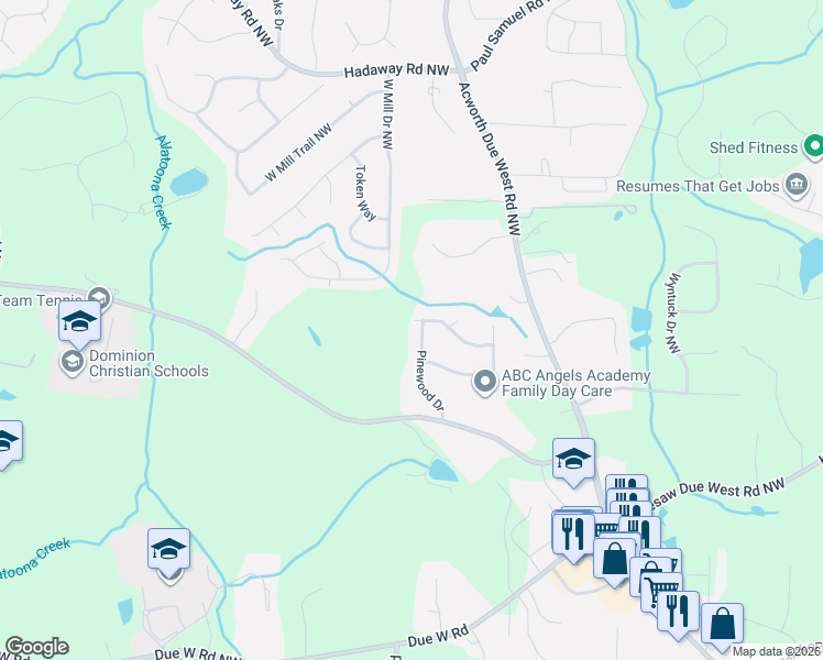 map of restaurants, bars, coffee shops, grocery stores, and more near 775 Pinewood Drive in Marietta