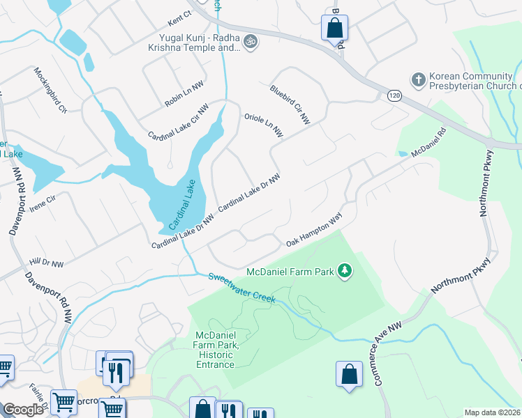 map of restaurants, bars, coffee shops, grocery stores, and more near 3062 Oaktree Lane Northwest in Duluth