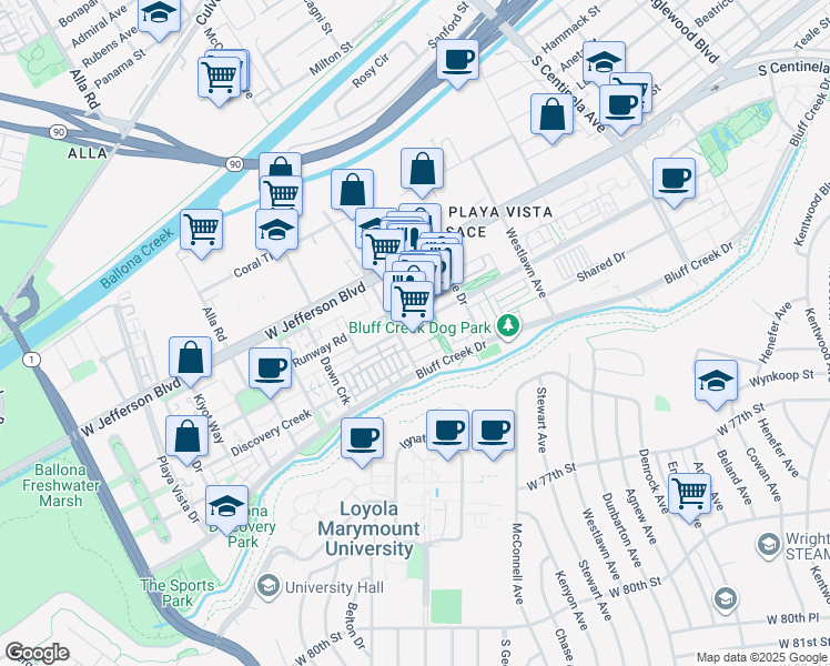 map of restaurants, bars, coffee shops, grocery stores, and more near in Los Angeles
