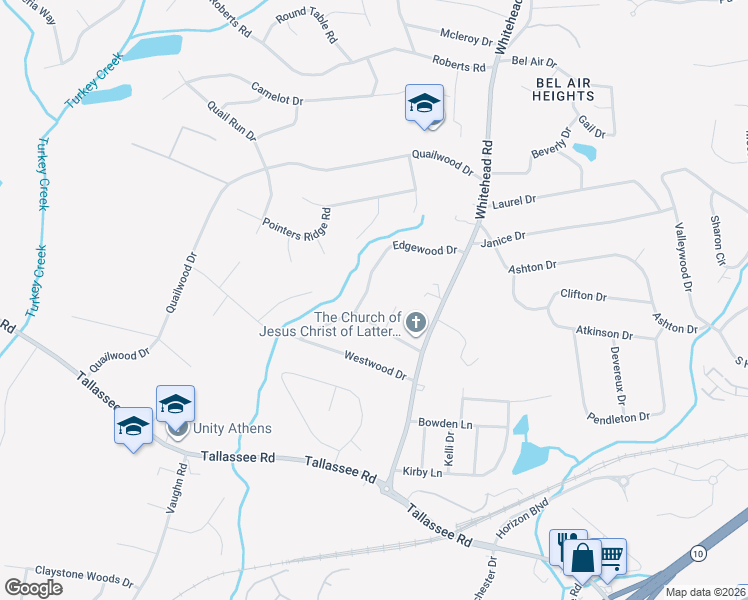 map of restaurants, bars, coffee shops, grocery stores, and more near 160 Hunt Road in Athens