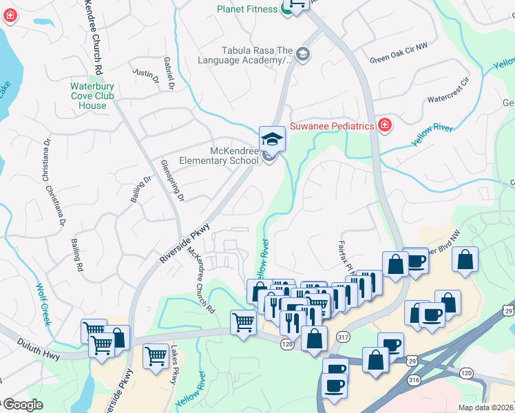 map of restaurants, bars, coffee shops, grocery stores, and more near 630 Station View Run in Lawrenceville