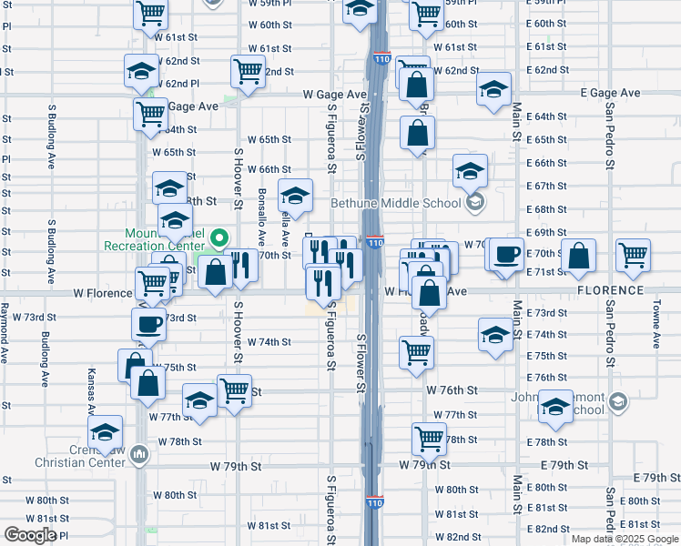 map of restaurants, bars, coffee shops, grocery stores, and more near in Los Angeles
