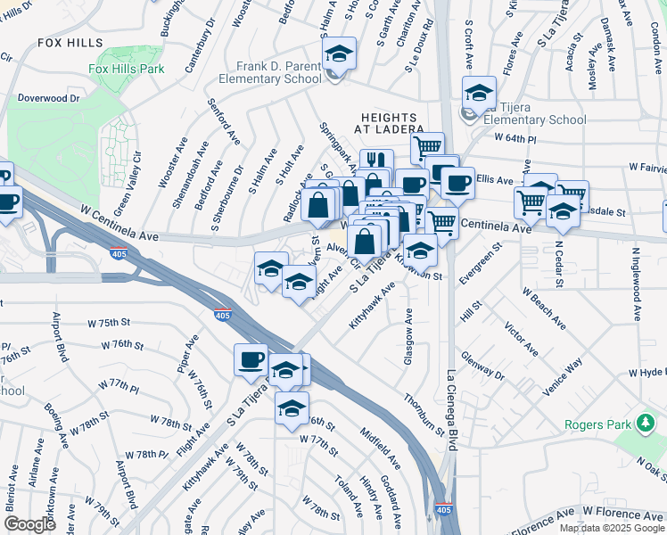 map of restaurants, bars, coffee shops, grocery stores, and more near 7022 Flight Avenue in Los Angeles