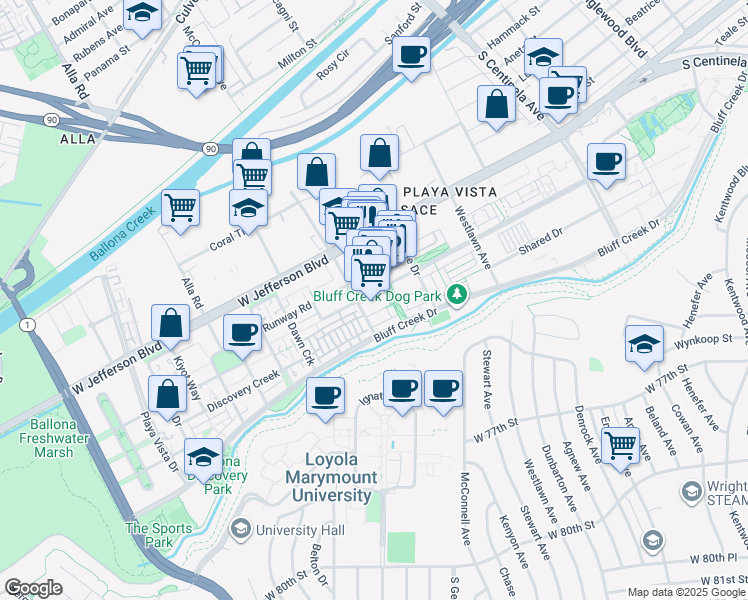 map of restaurants, bars, coffee shops, grocery stores, and more near in Los Angeles