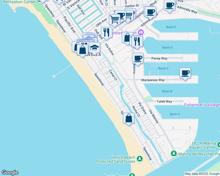 map of restaurants, bars, coffee shops, grocery stores, and more near 20 Hurricane Street in Los Angeles