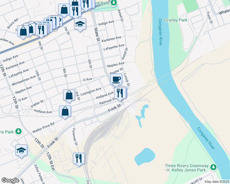 map of restaurants, bars, coffee shops, grocery stores, and more near 2018 State Street in Cayce