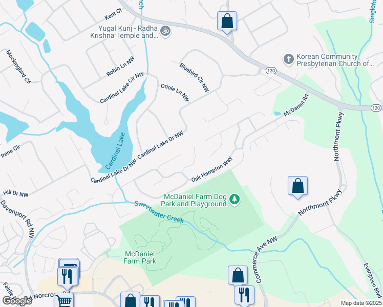 map of restaurants, bars, coffee shops, grocery stores, and more near 3011 Oak Hampton Court Northwest in Duluth