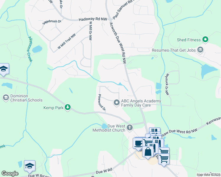 map of restaurants, bars, coffee shops, grocery stores, and more near 4120 Valley Wood Drive Northwest in Marietta