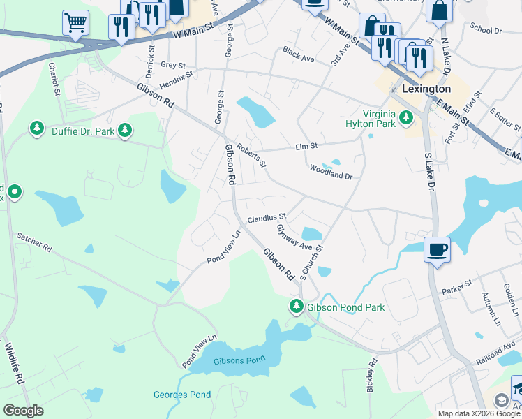 map of restaurants, bars, coffee shops, grocery stores, and more near 100 Gibson Forest Drive in Lexington
