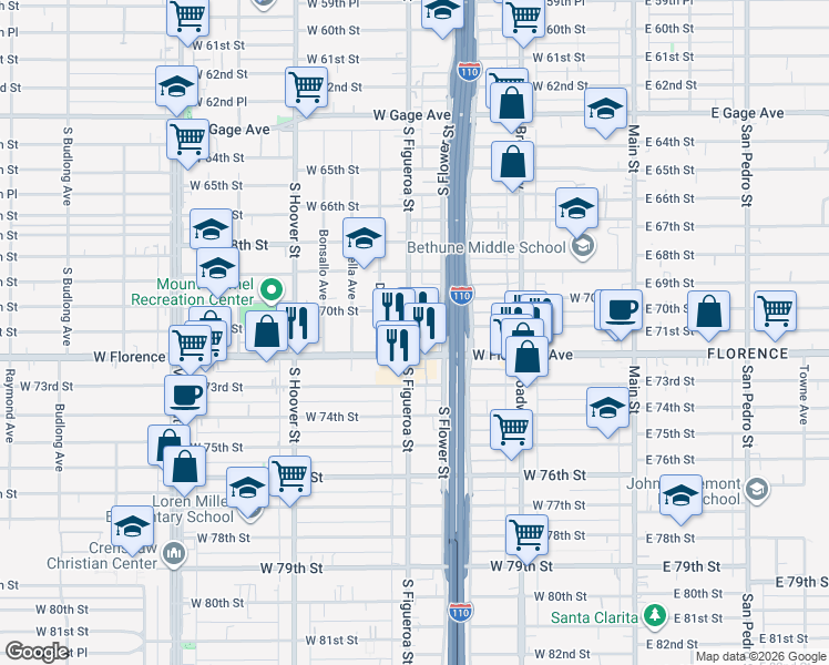 map of restaurants, bars, coffee shops, grocery stores, and more near in Los Angeles
