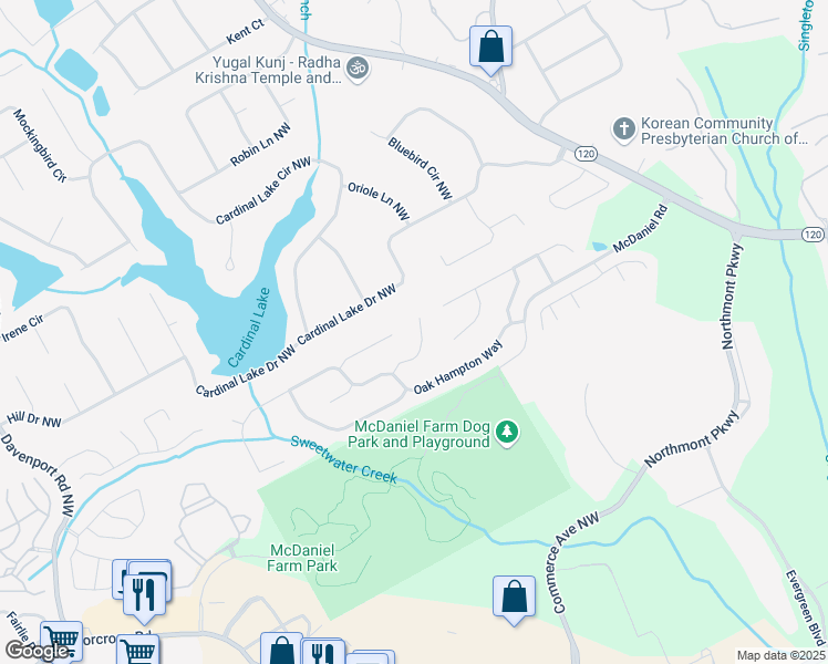 map of restaurants, bars, coffee shops, grocery stores, and more near 3011 Oak Hampton Court Northwest in Duluth