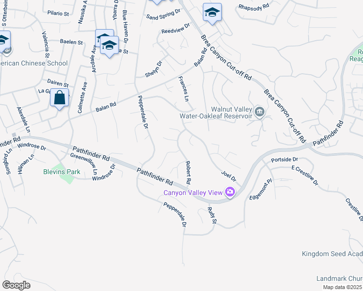 map of restaurants, bars, coffee shops, grocery stores, and more near 2350 Robert Road in Rowland Heights