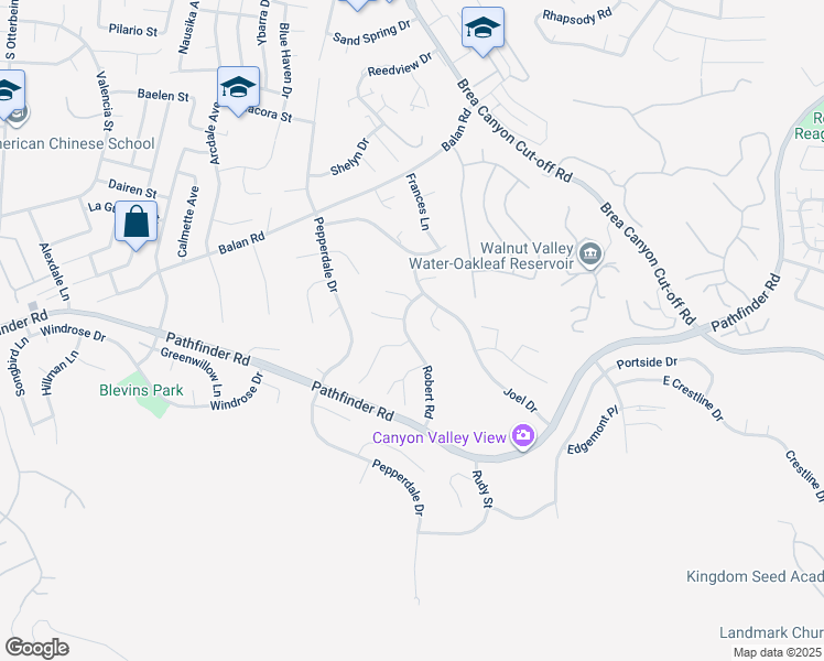 map of restaurants, bars, coffee shops, grocery stores, and more near 2350 Robert Road in Rowland Heights