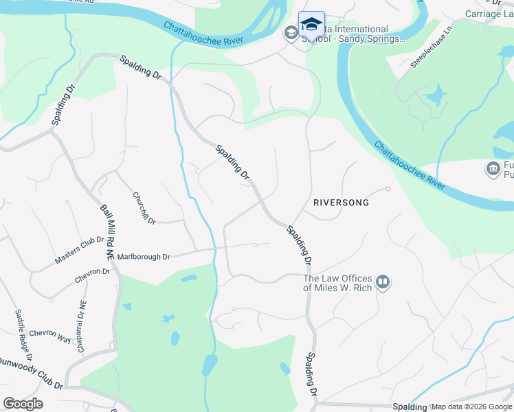 map of restaurants, bars, coffee shops, grocery stores, and more near 2827 Spalding Drive in Atlanta