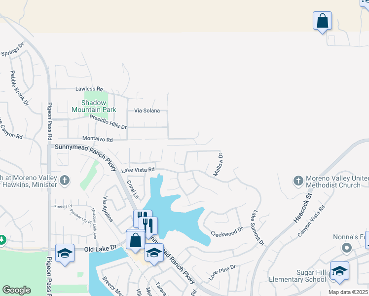 map of restaurants, bars, coffee shops, grocery stores, and more near 10001 Deep Canyon Road in Moreno Valley