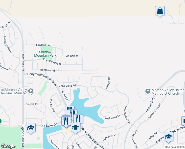 map of restaurants, bars, coffee shops, grocery stores, and more near 10023 Snipe Circle in Moreno Valley