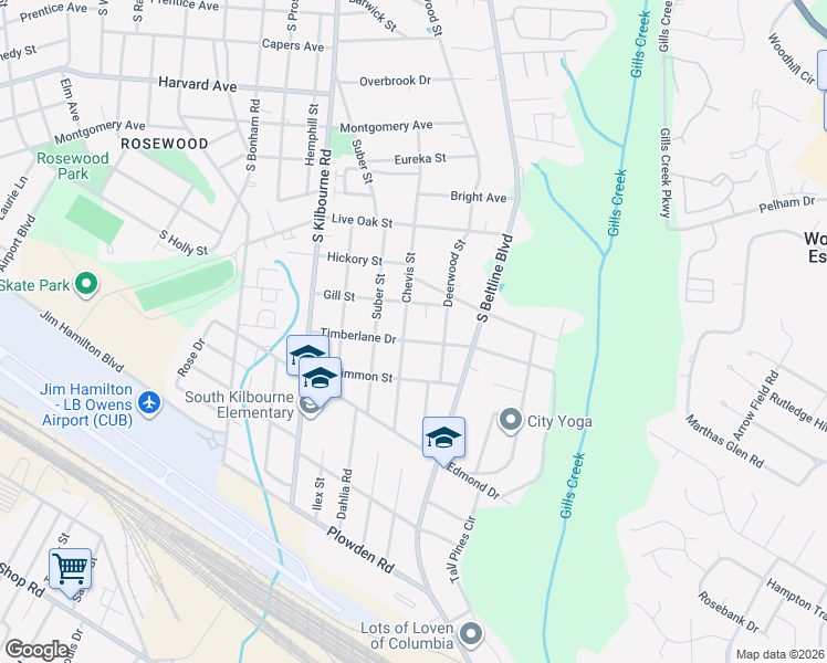map of restaurants, bars, coffee shops, grocery stores, and more near 3928 Timberlane Drive in Columbia