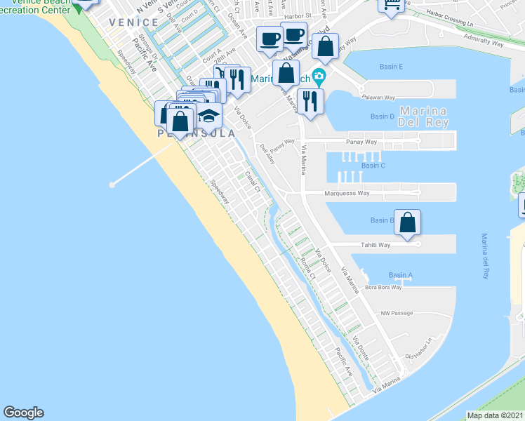 map of restaurants, bars, coffee shops, grocery stores, and more near 107 Roma Court in Los Angeles