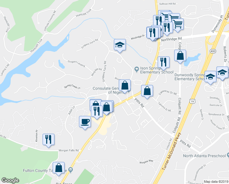 map of restaurants, bars, coffee shops, grocery stores, and more near 105 Brantley Road in Atlanta