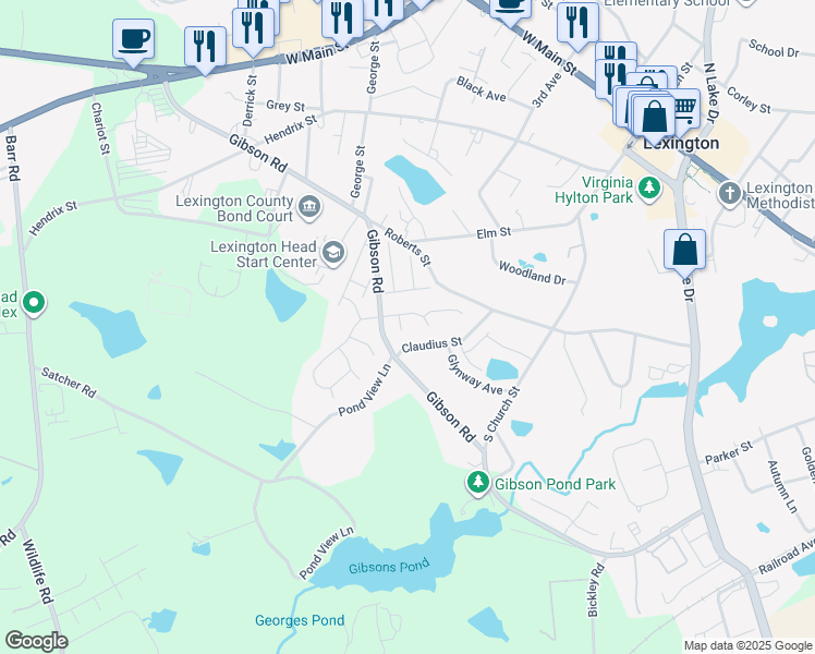 map of restaurants, bars, coffee shops, grocery stores, and more near 112 Gibson Forest Court in Lexington