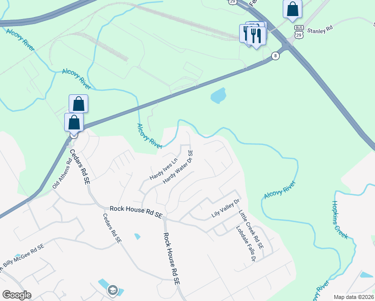 map of restaurants, bars, coffee shops, grocery stores, and more near 232 Hardy Ives Lane in Lawrenceville