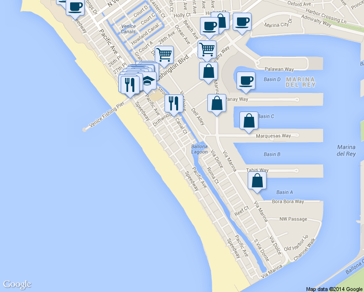 map of restaurants, bars, coffee shops, grocery stores, and more near 20 Hurricane Street in Los Angeles